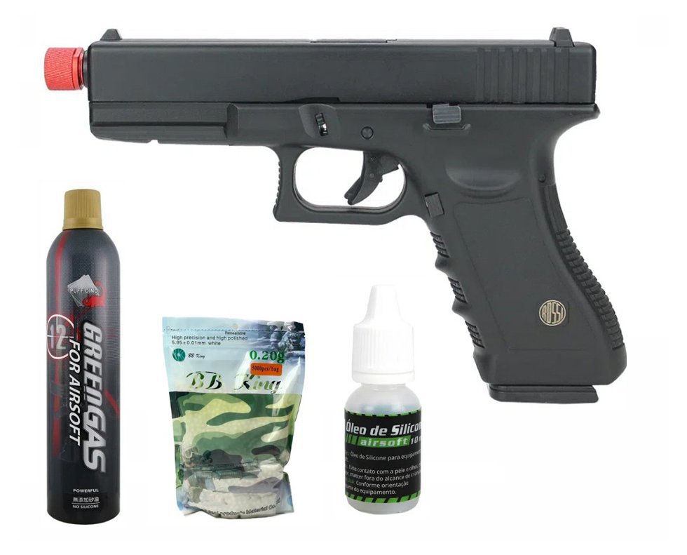 Pistola de Airsoft Gás GBB VG V17 Full Metal Blowback 6mm - Rossi + Green Gás + Óleo de Silicone + BBs