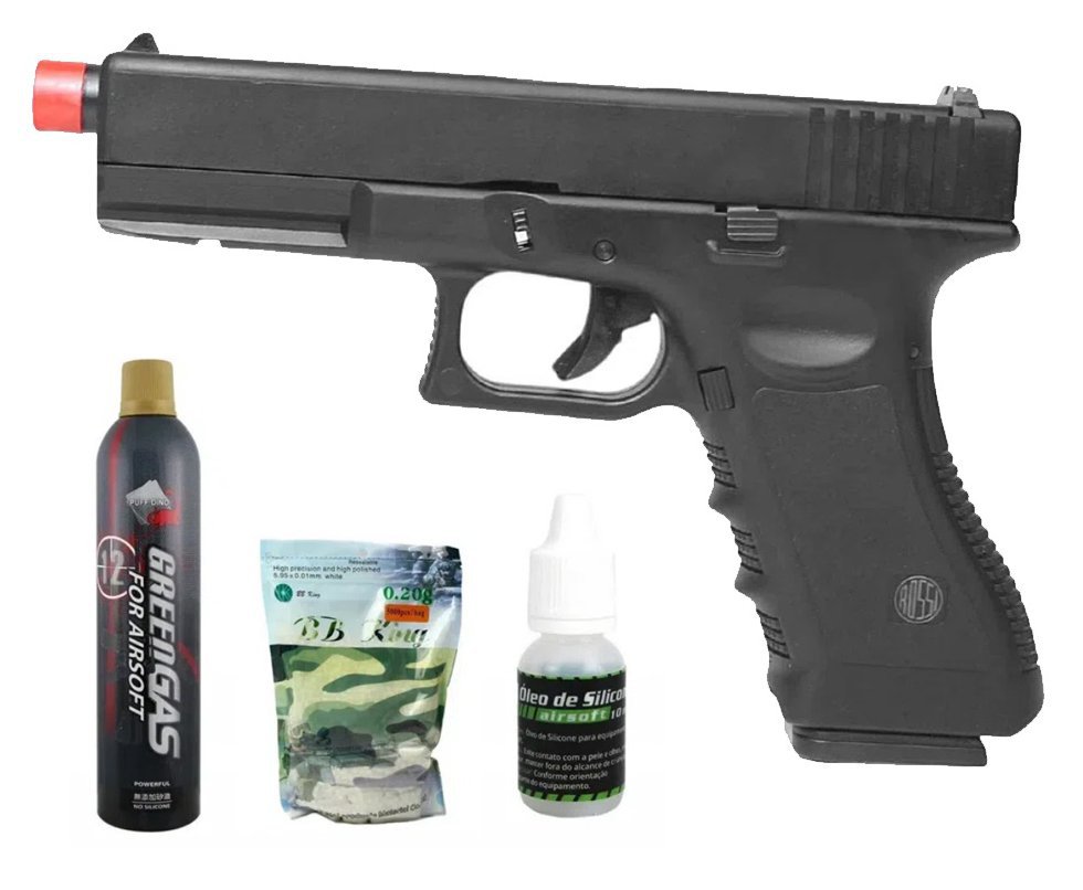 Pistola de Airsoft Gás GBB VG V17 Blowback 6mm - Rossi + Green Gás + Óleo de Silicone + BBs