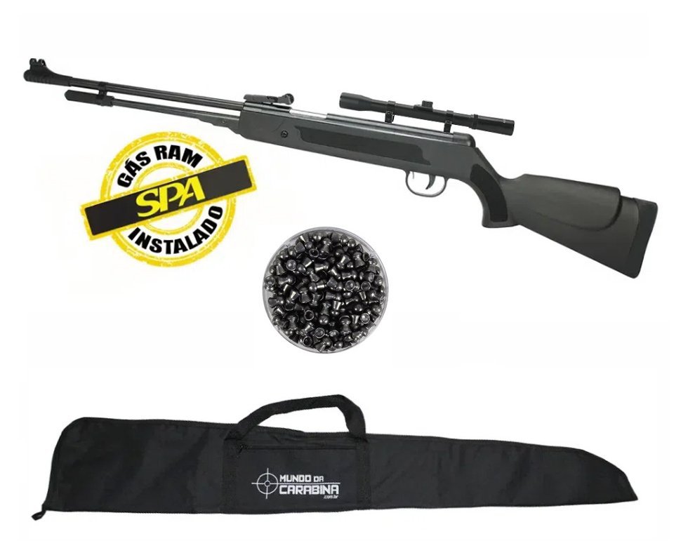 Carabina De Pressão Black Nitro Power Cal 5,5 Gas Ram 50kg Spa Instalado Fxr Fixxar + Luneta 4x20 + Capa + Chumbinho
