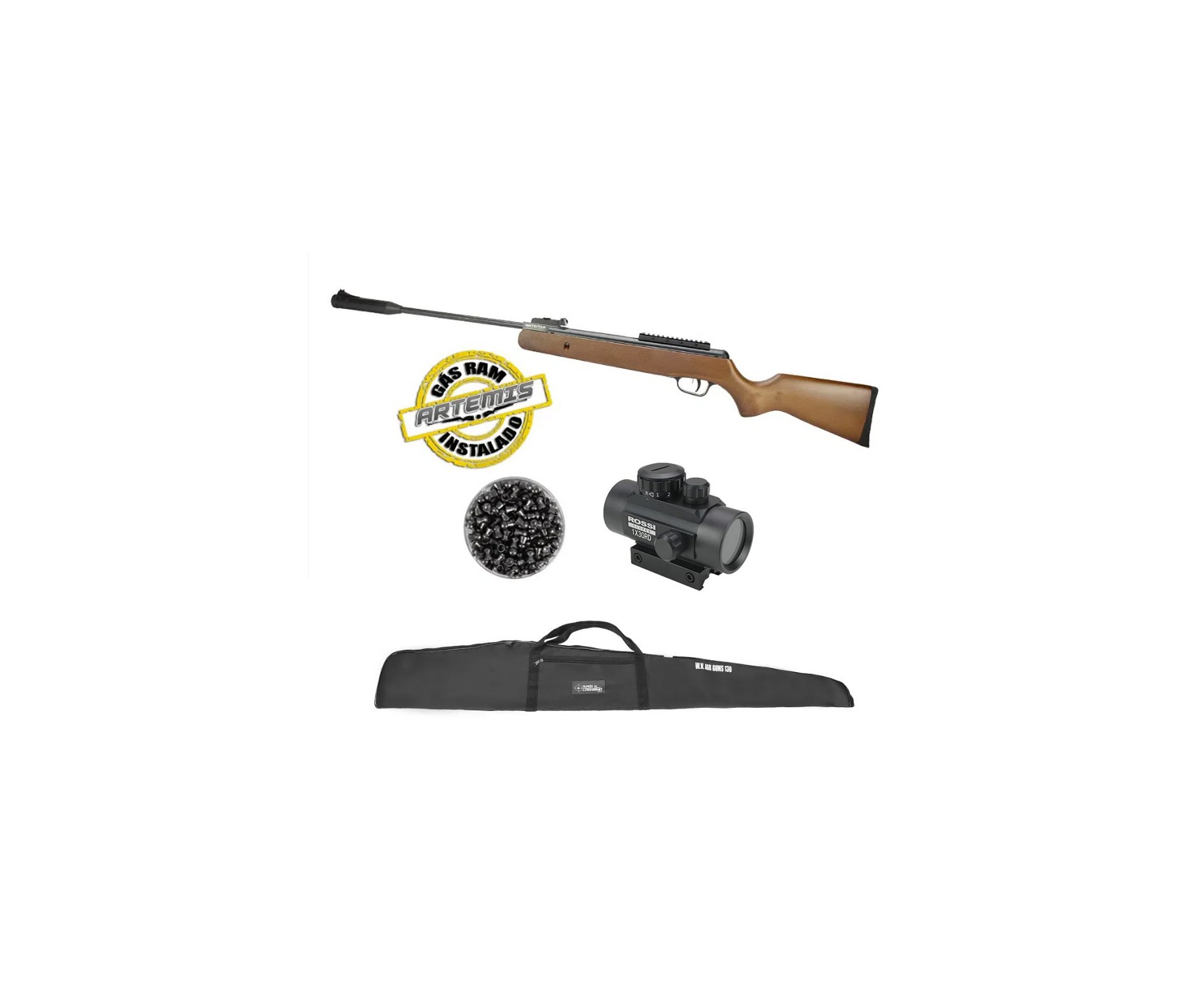 Carabina De Pressão Black Hawk Wood Edition Gas Ram 70kg 4.5mm Artemis + Red Dot + Chumbinho + capa