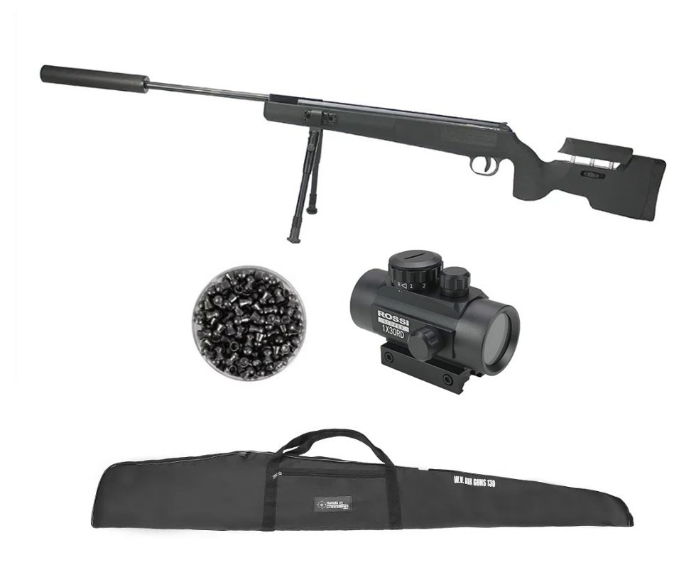 Carabina De Pressão Eagle Black 1250 Sniper Gas Ram 70kg 4.5mm Qgk By Spa + Red Dot 1x30 + Chumbinho + Capa