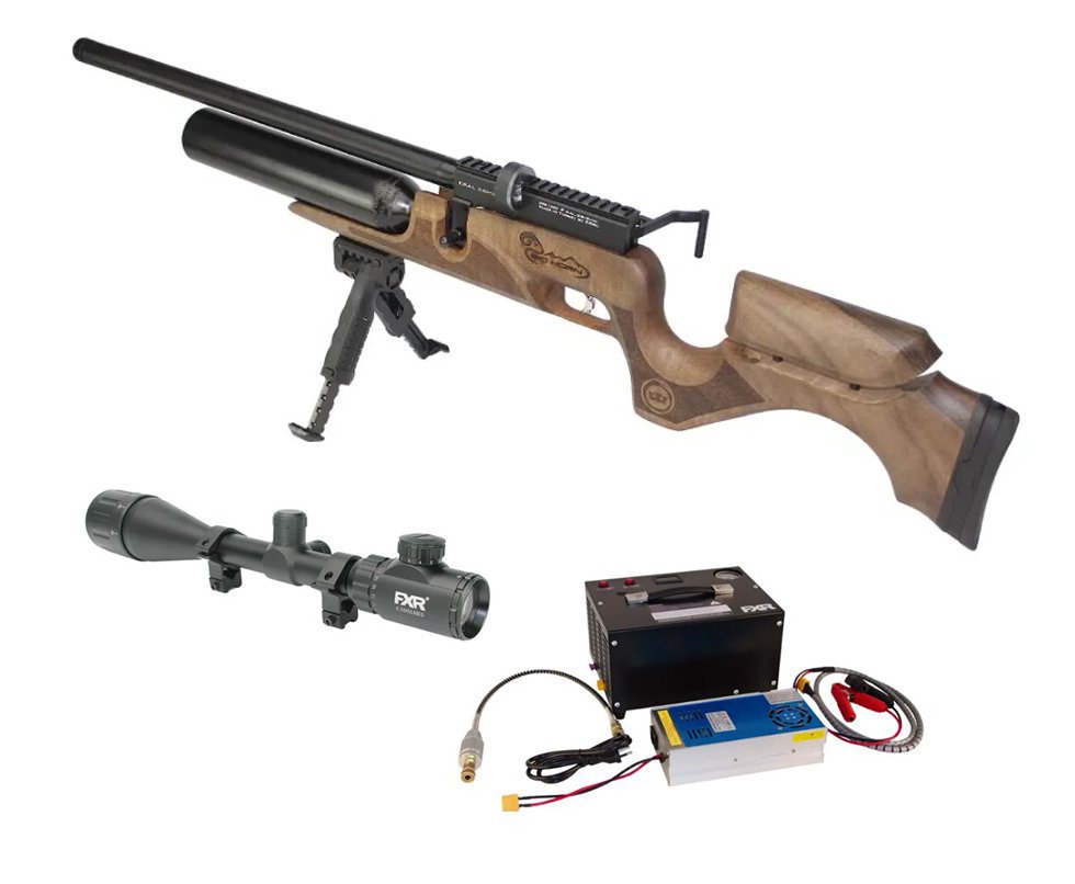 Carabina De Pressão Pcp Puncher Bighorn 10 Tiros 6.35mm Kral Arms + Compressor Portátil de Alta pressão + Luneta 6-24x50
