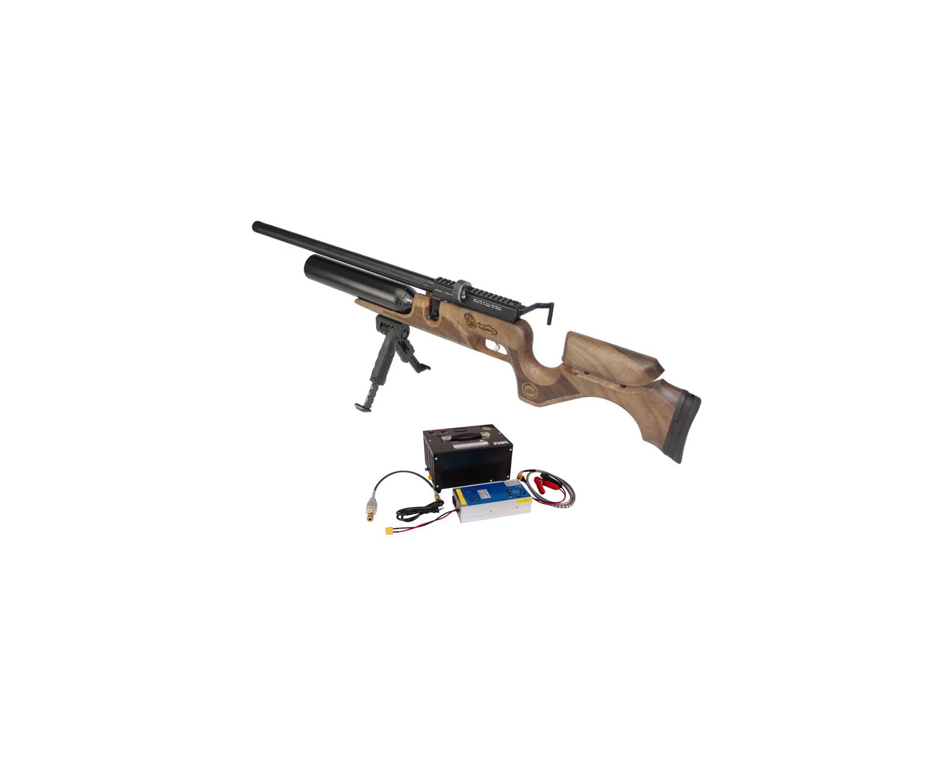 Carabina De Pressão Pcp Puncher Bighorn Madeira 09 Tiros 7.62mm Kral Arms + Compressor Portátil