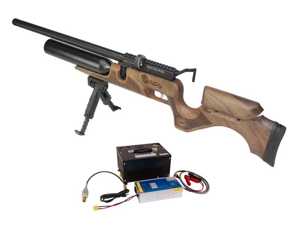 Carabina De Pressão Pcp Puncher Bighorn Madeira 09 Tiros 7.62mm Kral Arms + Compressor Portátil
