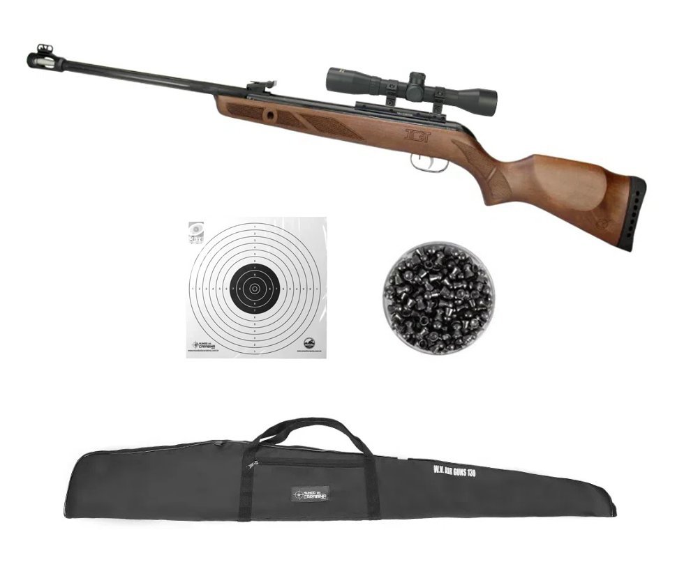 Carabina De Pressão Gamo News Hunter 440-as IGT Madeira Cal 5,5mm + Luneta 4x32 + Chumbinho + Capa + Alvos