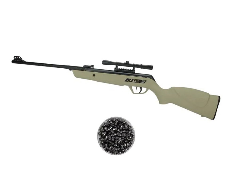 Carabina De Pressão Cbc Jade Mais Oxidada Tan 5,5mm + Luneta 4x20 + Chumbinho