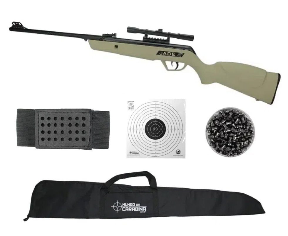 Carabina De Pressão Cbc Jade Mais Oxidada Tan 5,5mm + Luneta 4x20 + Chumbinho + capa + Alvos + Porta chumbinho