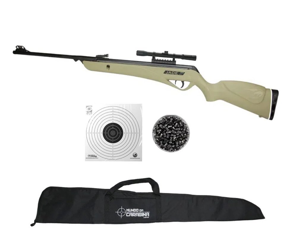 Carabina De Pressão Cbc Jade Pro Oxidada Tan 5,5mm + Luneta 4x20 + Chumbinho + capa + Alvos