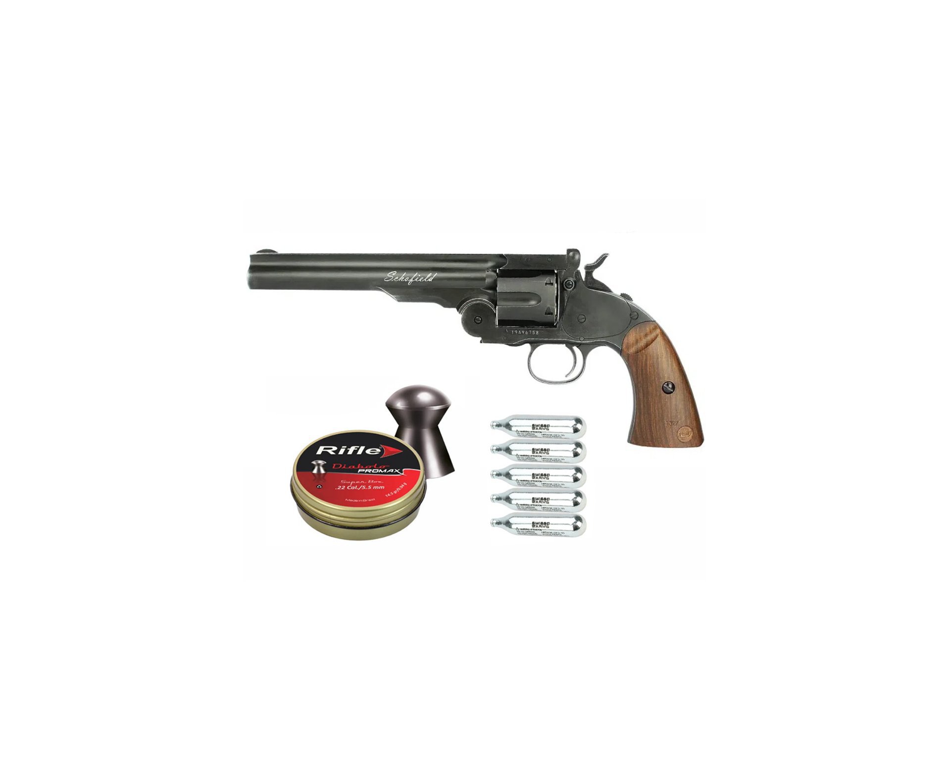 Revólver De Pressão Full Metal Co2 Colt .45 Schofield 6" 6 Tiros Chumbinho 4,5mm Asg + CO2 +Chumbinho