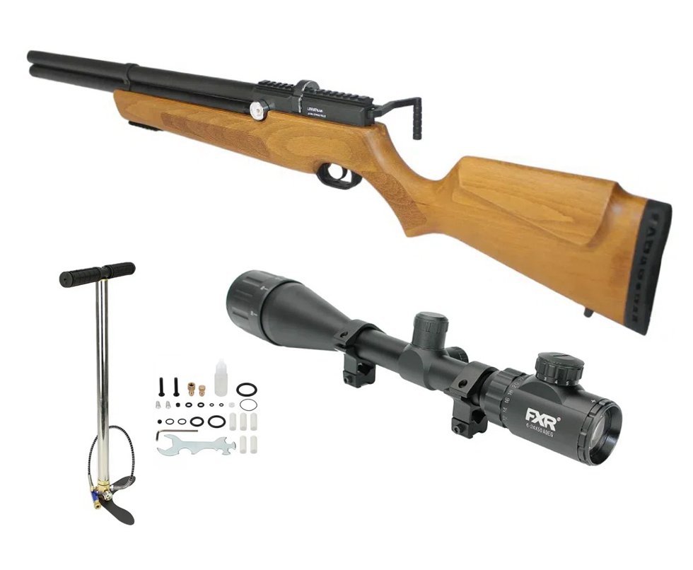 Carabina De Pressão PCP Leviathan PS-R2 5.5mm Wood Com Válvula Potencia - Nova Vista + Bomba + Luneta 6-24x50