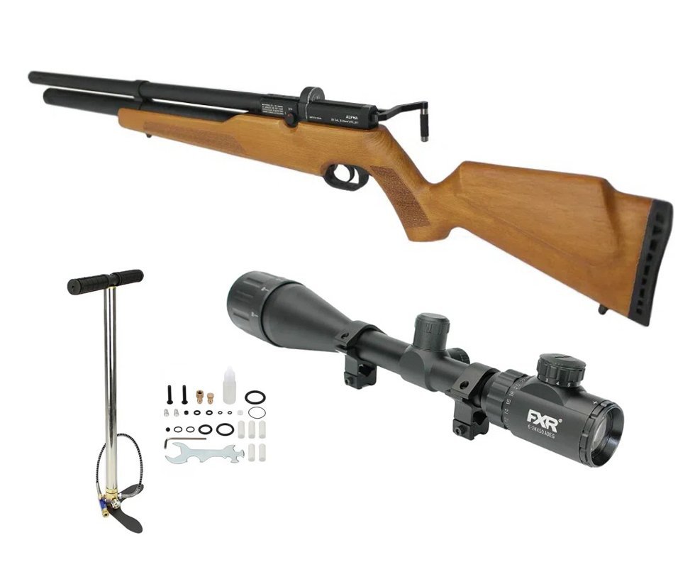 Carabina De Pressão PCP Alpha WOOD 5,5mm com válvula reguladora Nova Vista + Bomba + Luneta 6-24x50