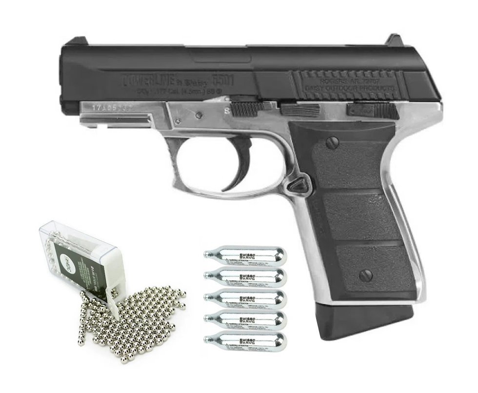 Pistola De Pressão Co2 Full Metal Daisy 5501 Powerline Com Blowback 4.5mm 15 Tiros + CO2 + Esfera de aço
