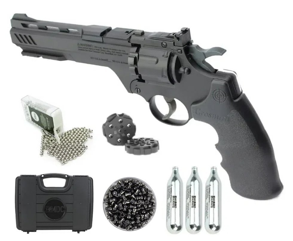 Revólver De Pressão Co2 Crosman Vigilante 6" Dual Ammo 4,5mm + Case + CO2 + Esferas + Chumbinho
