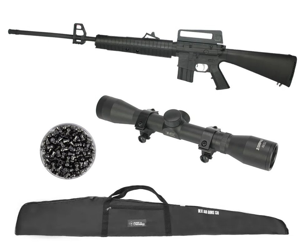 Carabina De Pressão Rossi Sag M-16r Com Gas Ram 60kg Cal 5,5mm + Luneta 4x32 + Capa + Chumbinho