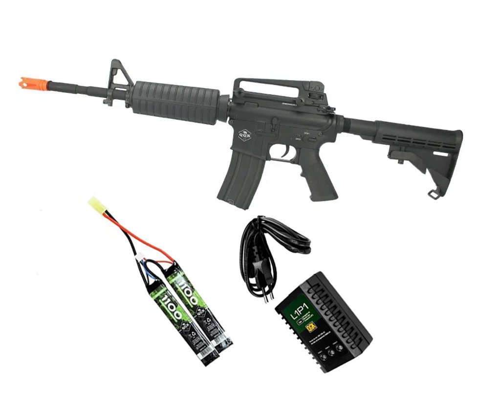 Rifle de Airsoft Elétrico AEG M4A1 Full Metal FM-01 6mm APS QGK + Carregador + Bateria Lipo 7.4v
