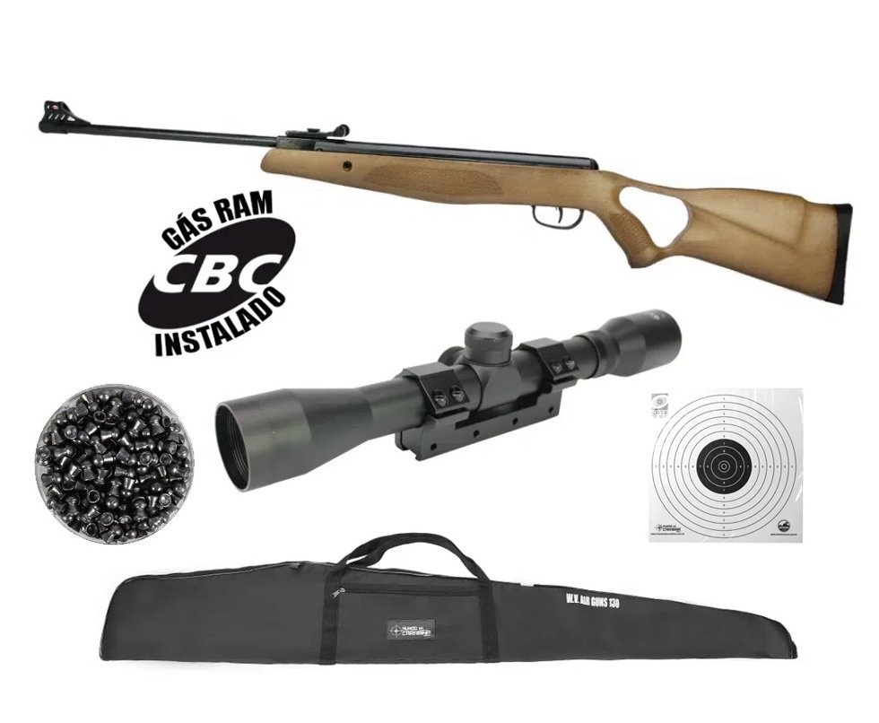 Carabina De Pressão CBC BAM B19-Z Nitro Gás Ram 5,5mm Madeira + Luneta 4x32 + Capa + Chumbinho + Óleo