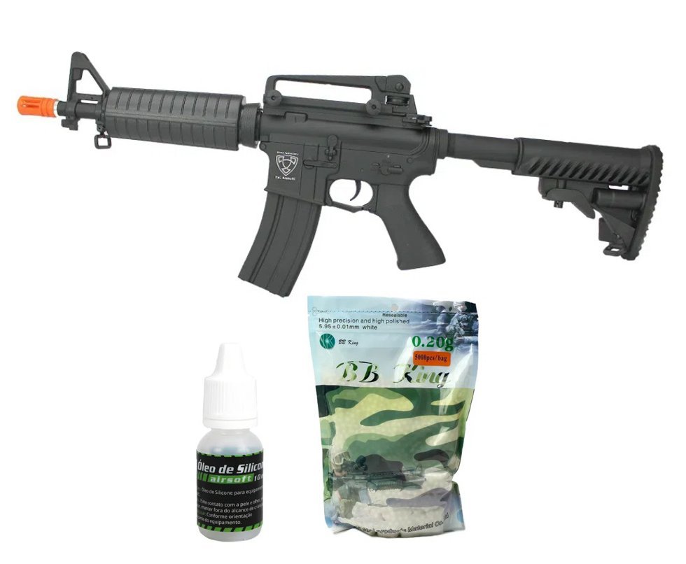 Rifle de Airsoft AEG M4 ASR105 Full Metal com Blowback 6,0 TAG APS Conception + BBs + Óleo de silicone