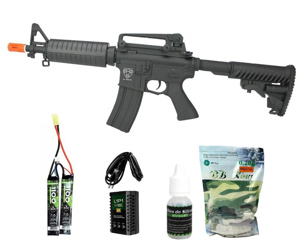 Rifle de Airsoft AEG M4 ASR105 Full Metal com Blowback 6,0 TAG APS Conception + Bateria + Carregador + BBs + Óleo de silicone