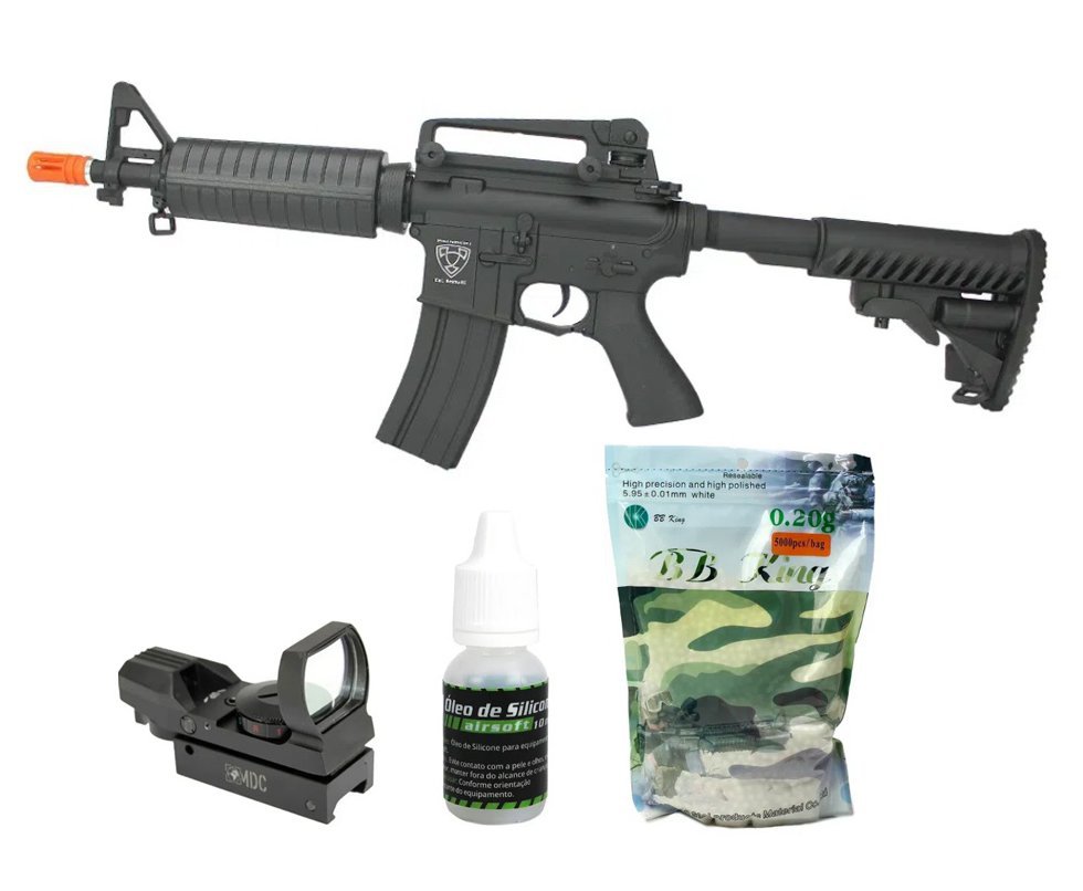 Rifle de Airsoft AEG M4 ASR105 Full Metal com Blowback 6,0 TAG APS Conception + Red Dot + BBs + Óleo de silicone