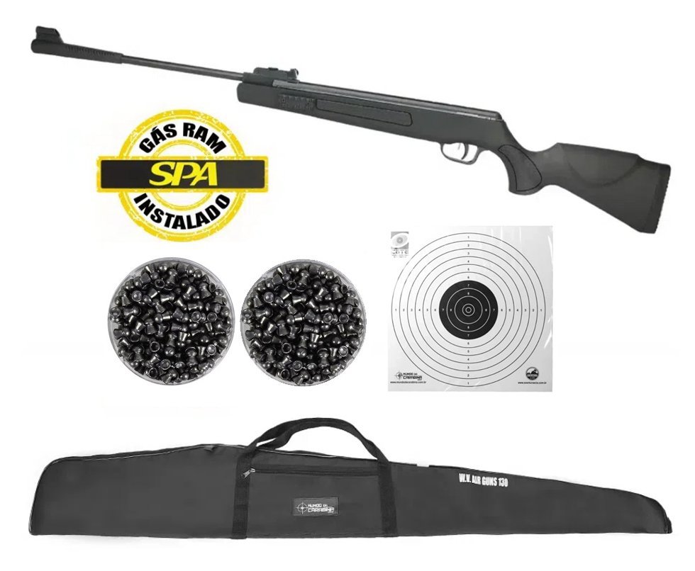 Carabina De Pressão SR1400 Everest Black 5,5mm Gas Ram 70kg Instalado SPA + Capa + Chumbinho + Alvo