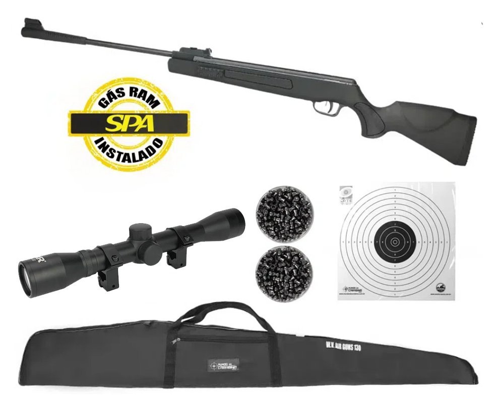 Carabina De Pressão SR1400 Everest Black 5,5mm Gas Ram 70kg Instalado SPA + Luneta 4x32 + Capa + Chumbinho + Alvo