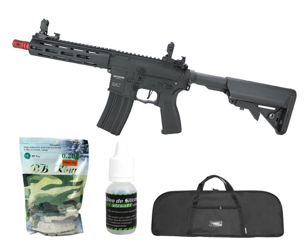 Rifle Airsoft AR15 NEPTUNE Sentinel 8" M-LOK - Rossi + Esferas + Capa + Óleo de Silicone