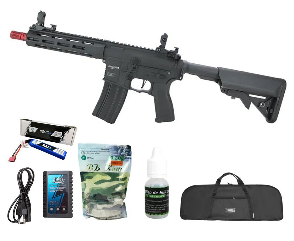 Rifle Airsoft AR15 NEPTUNE Sentinel 8" M-LOK - Rossi + Esferas + Capa + Óleo de Silicone