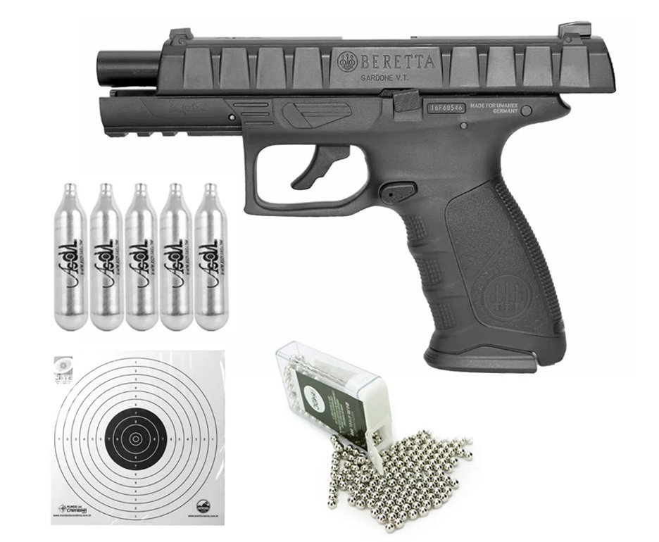 Pistola De Pressão Co2 Beretta APX Blowback Full Metal 4,5mm + CO2 + Alvos + Esferas