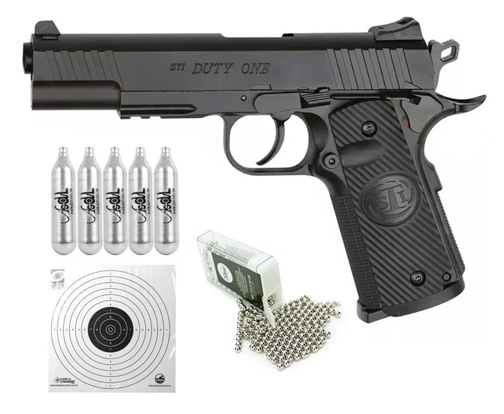 Pistola De Pressão Co2 Asg Cz Sti 1911 Duty One Blowback 4,5mm + CO2 + Alvos + Esfera de aço