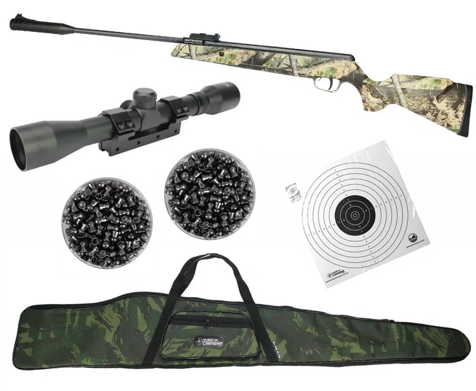 Carabina De Pressão Black Hawk Jungle Edition Gas Ram 70kg 5.5mm Artemis + Luneta 4x32 + Capa + Chumbinho + Alvos