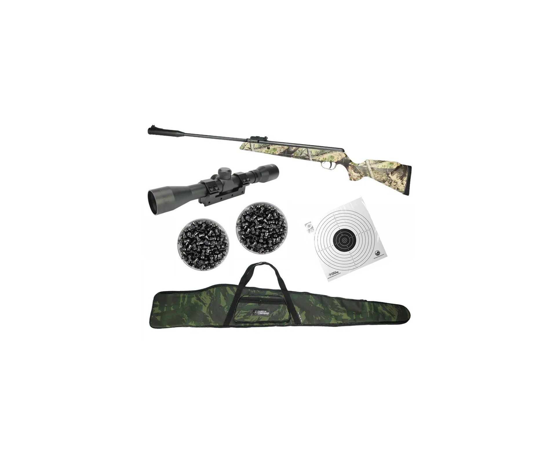 Carabina De Pressão Black Hawk Jungle Edition Gas Ram 70kg 5.5mm Artemis + Luneta 4x32 + Capa + Chumbinho + Alvos