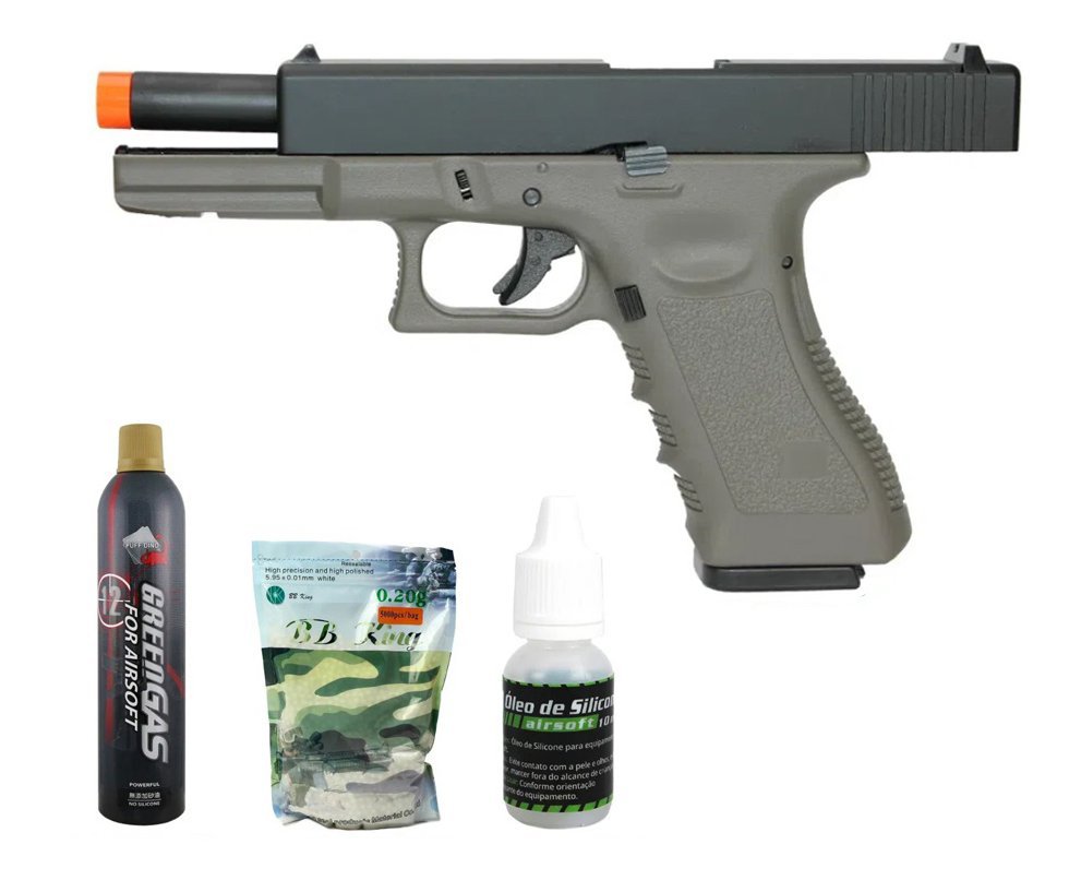 Pistola De Airsoft Gas Gbb Green Gas R17 GEN2 OD Blowback 6mm Army Armament + Green Gás + BBs + Óleo de silicone