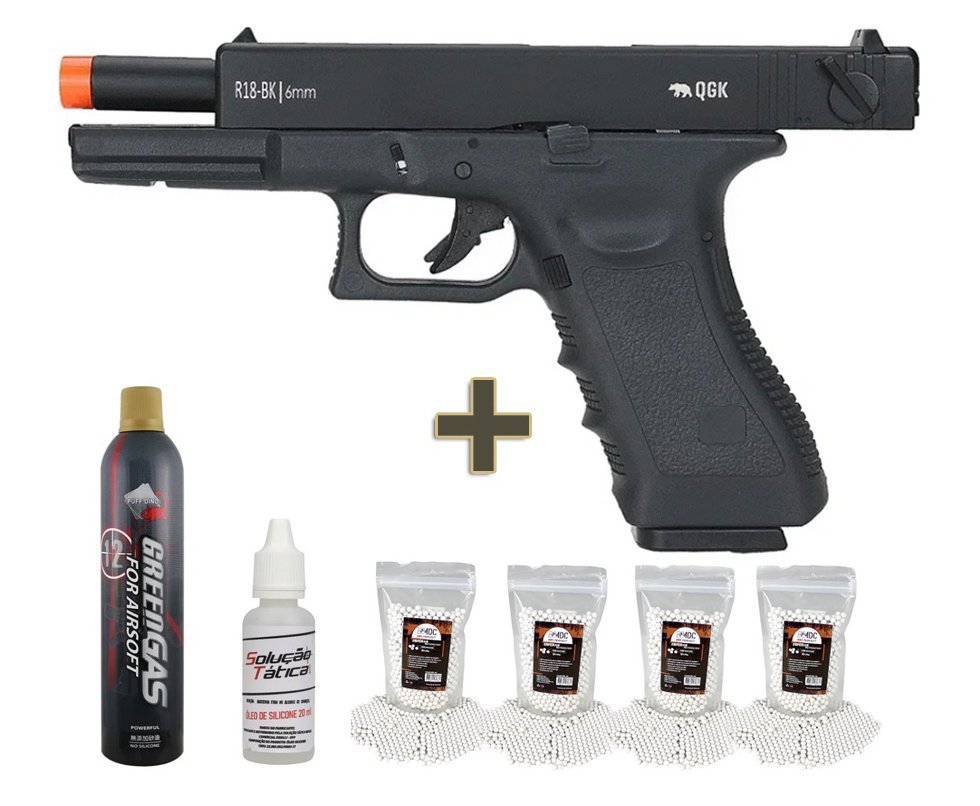 Pistola De Airsoft Army Armament Gbb Green Gas Glock R18 Black Blowback 6mm + Green Gás + BBs + Óleo