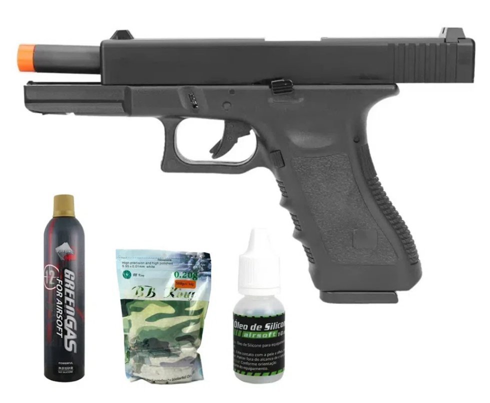 Pistola Airsoft Gbb Glock R17 GEN2 Black Blowback Army Armament Cal 6,0mm + Green Gas + BBs + Óleo de silicone