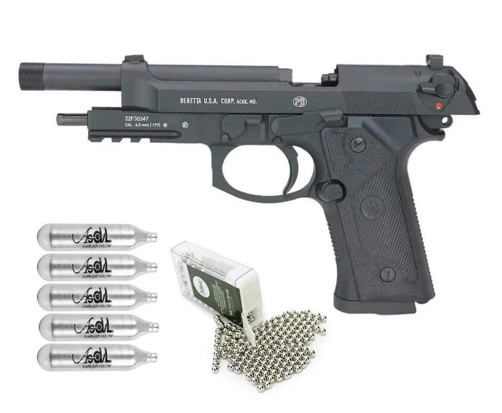 Pistola de Pressão CO2 Beretta M9A3 FM Blowback 4.5 BBs - Umarex + Co2 + Esferas de Aço