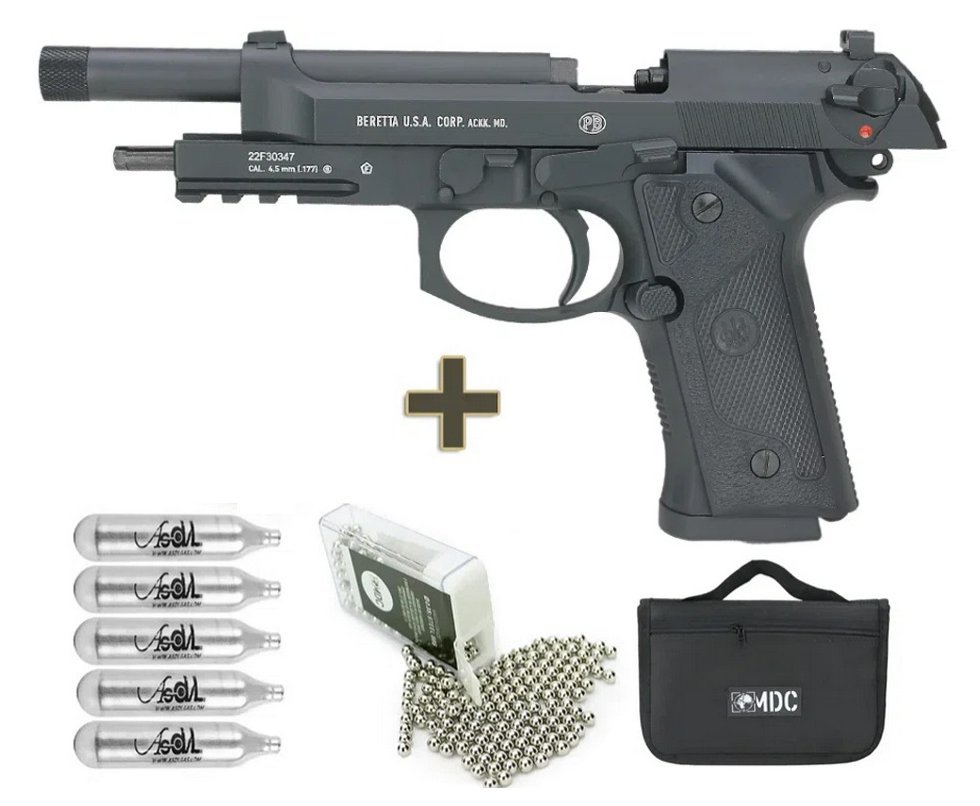 Pistola de Pressão CO2 Beretta M9A3 FM Blowback 4.5 BBs - Umarex + Co2 + BBs de Alço + Capa de Transporte