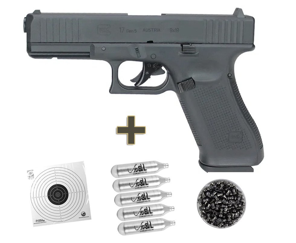 Pistola de Pressão CO2 Glock G17 GEN 5 Chumbinho 4.5 Blowback - Umarex + Chumbinho + Co2 +Alvos