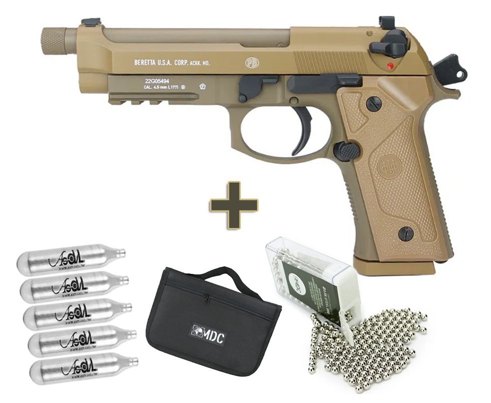 Pistola de Pressão CO2 Beretta M9A3 FM TAN Blowback 4.5 - Umarex + Co2 + Esfera de aço + Case/Capa