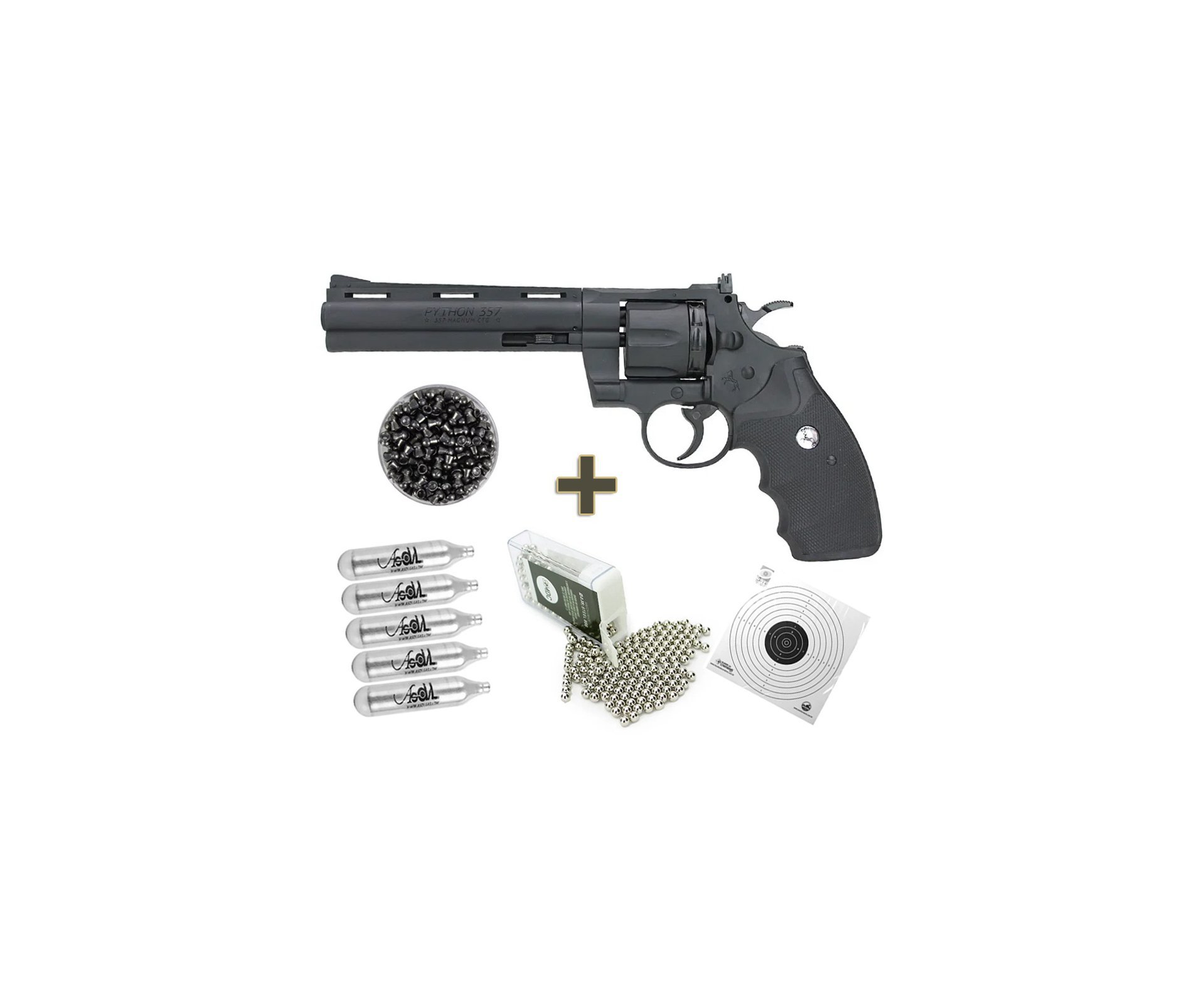 Revolver de Pressão CO2 Colt Python 357 Cano 6" 4.5mm BB/ Chumbinho - Umarex + Co2 + Esfera de aço + Chumbinho + Alvos