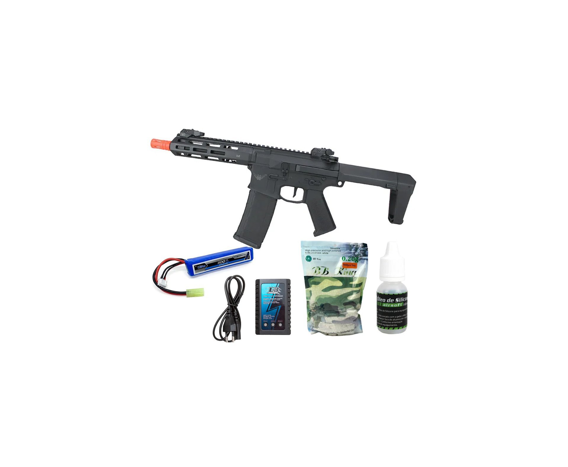 Rifle de Airsoft AEG M4 M904G PDW Bradok Gatilho Eletrônico - D.E Armory + Bateria + Carregador + Oleo de Silicone + Esferas