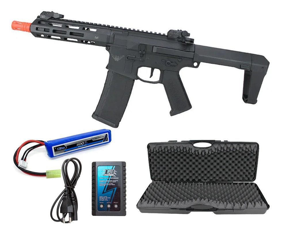 Rifle de Airsoft AEG M4 M904G PDW Bradok Gatilho Eletrônico - D.E Armory + Bateria + Carregador + Case Rígido