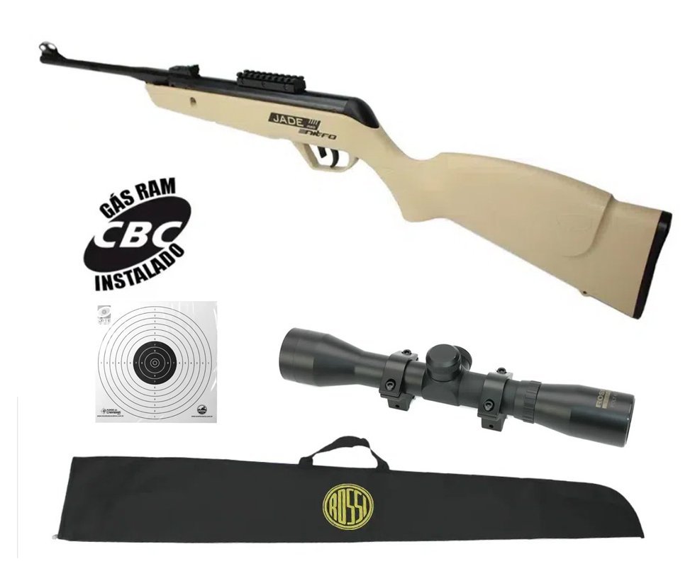Carabina De Pressão Cbc Jade Mais Nitro Gas Ram Desert 5,5mm + Luneta 4x32 + Capa + Alvos + Chumbinho