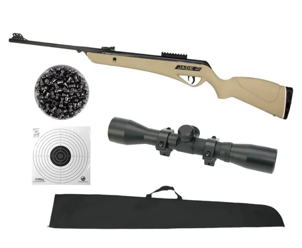 Carabina De Pressão Cbc Jade Pro Oxidada Cor Desert Cal 4.5mm + Luneta 4x32 + Capa + Alvos + Chumbinho