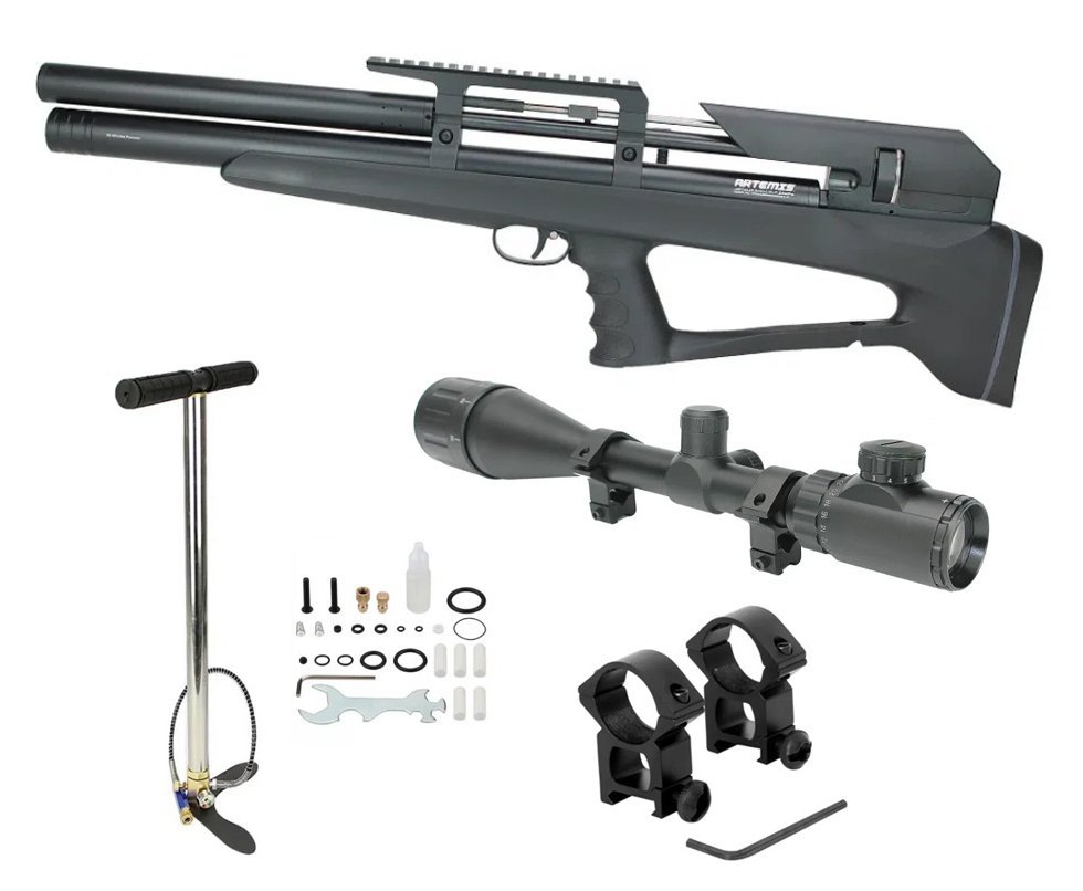 Carabina Pressão PCP P35 Artemis Bull PUP Blackened 6.35mm FXR + Bomba PCP + Luneta 6-24x50 + Mount 22mm