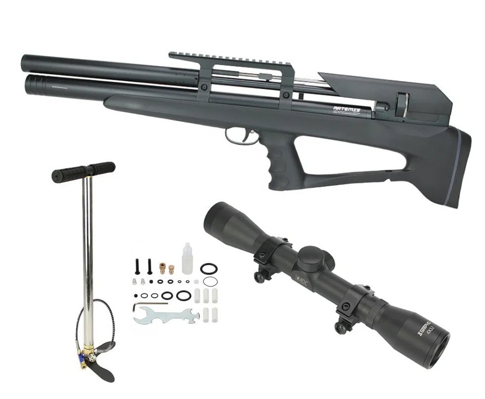 Carabina Pressão PCP P35 Artemis Bull PUP Blackened 6.35mm FXR + Bomba PCP + Luneta 4x32