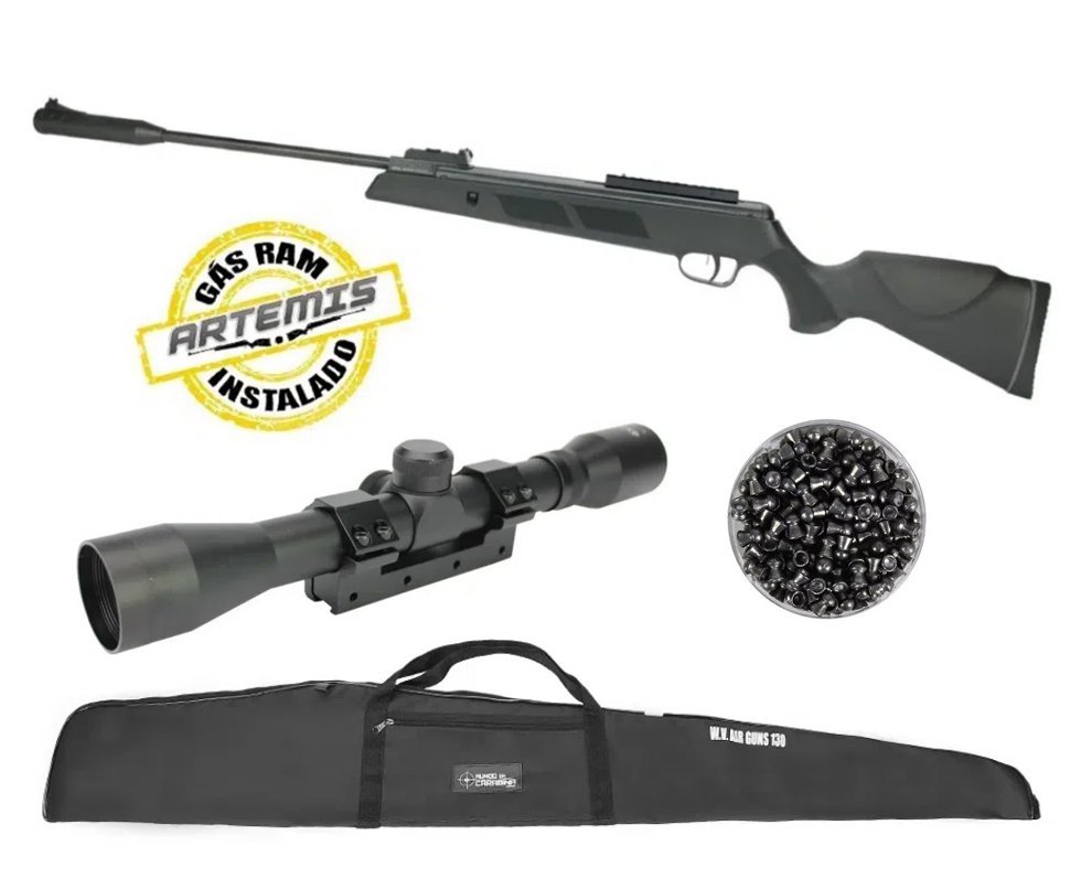 Carabina De Pressão Black Hawk Gas Ram 70kg 6.35mm Artemis + Luneta 4x32 + Capa + Chumbinho