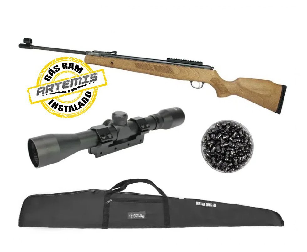 Carabina de Pressão Artemis GR1600W Falcon Gás Ram 6.35 Com Supressor - FXR Armas + Luneta 4x32 + Capa de Transporte + Chumbinho