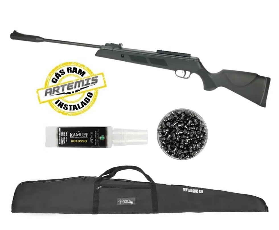 Carabina De Pressão Black Hawk Gas Ram 70kg 6.35mm Artemis + Capa + Chumbinho + Kamuff