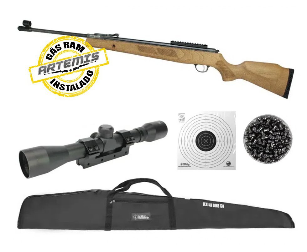 Carabina de Pressão Artemis GR1600W Falcon Gás Ram 6.35 Com Supressor - FXR Armas + Luneta 4x32 + Capa + Chumbinho + Alvos