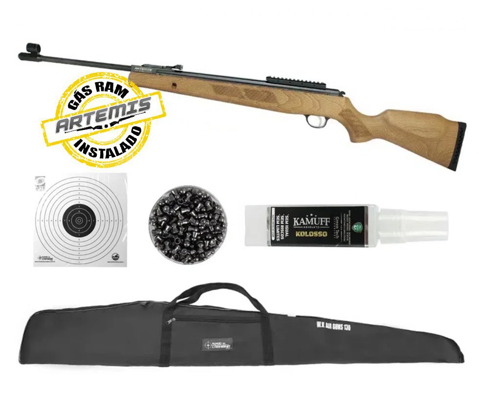 Carabina de Pressão Artemis GR1600W Falcon Gás Ram 6.35 Com Supressor - FXR Armas + Capa + Chumbinho + Kamuff + Alvos